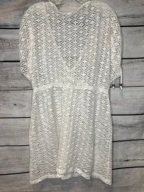 Miken | Dresses | Miken Cream White Lace Crochet Vneck Swim Cover Sheer ...
